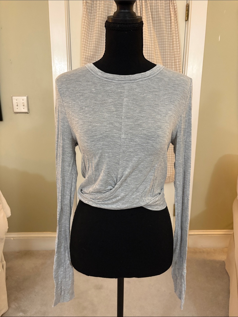 aerie Light Heather Gray Long Sleeve Twist Front Tee